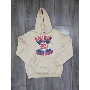 MTV Hoodie Men's Medium Beige Basketball Music Television Logo Pullover Retro